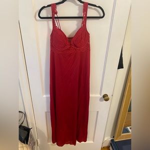 Red Maxi Slip Dress Lace Details Size S/M